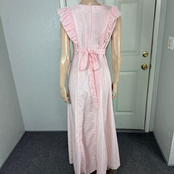 Vintage 70s Women's Dress Handmade Ruffle Prairie Maxi Floral Cotton Cottage S13 - Picture 4 of 6